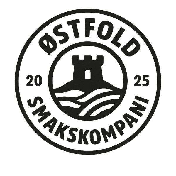 Logo for Østfold Smakskompani, produsent av håndlaget chilisaus og krydderblandinger fra Østfold, laget i små batcher uten snarveier.